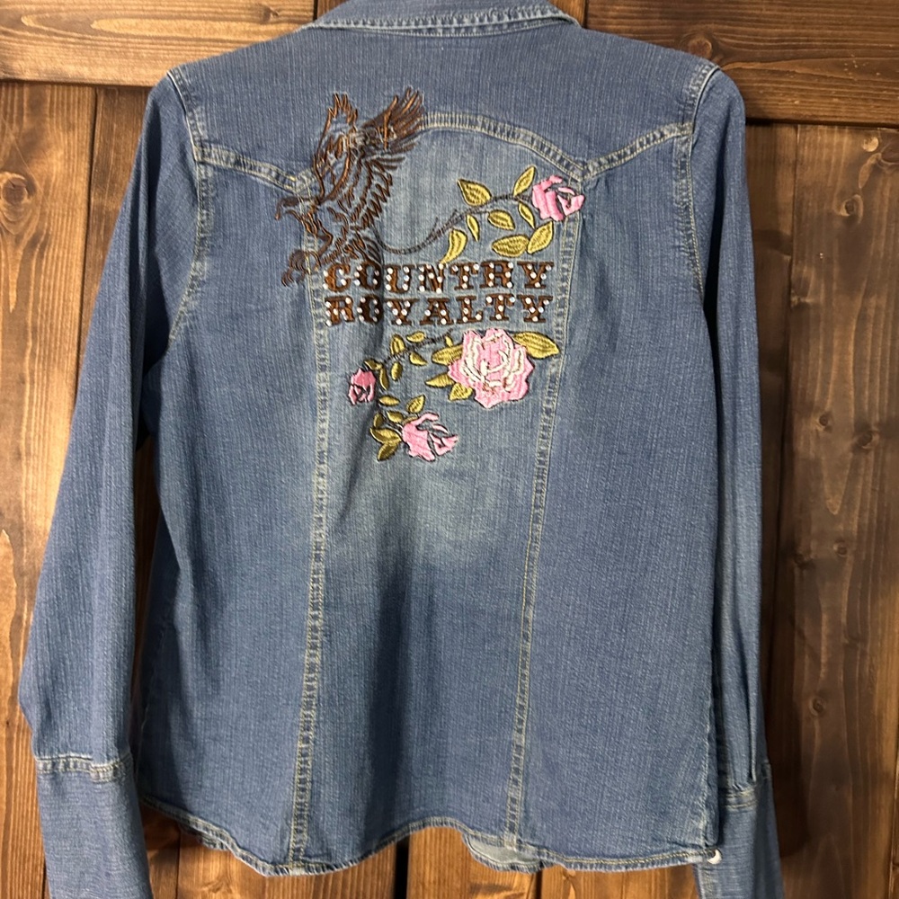 Embroidered Denim Jean Jacket - Picture 4 of 5